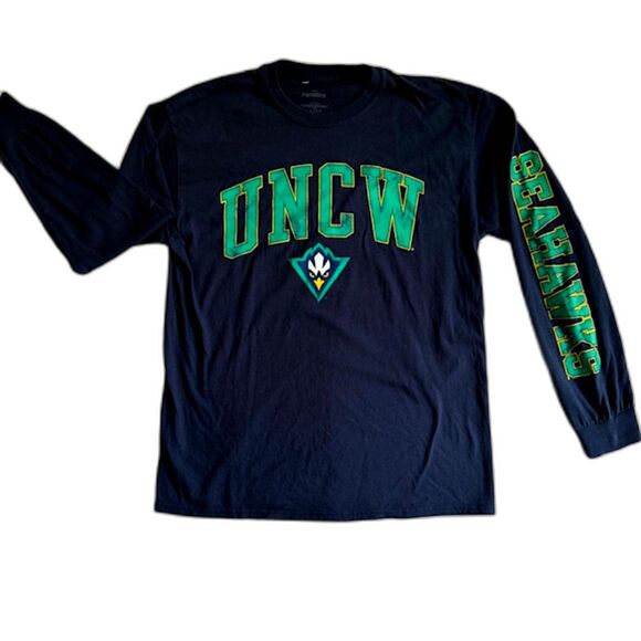 UNCW Seahawks Mens SZ L LS Crewneck Tee Blue Univ of NC Wilmington 100% Cotton - Picture 4 of 9